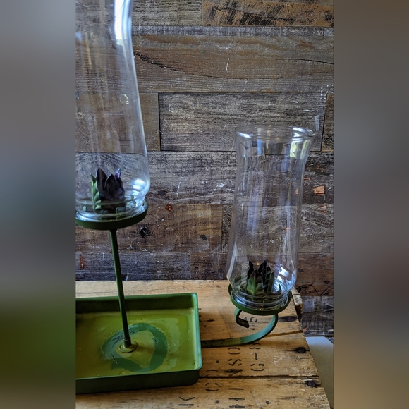 Vintage Metal Green Candelabra With Glass Globes - Picture 4 of 15